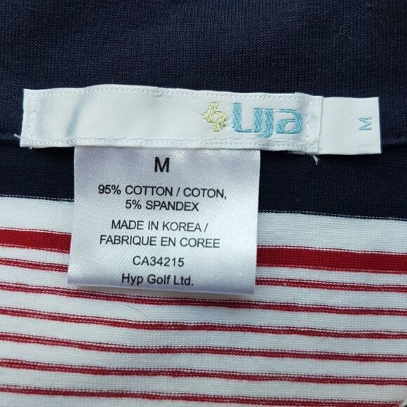 LIJA Golf Sports Shirt Navy, Red and White Stipes and Cap Sleeve Medium  … - Picture 8 of 12